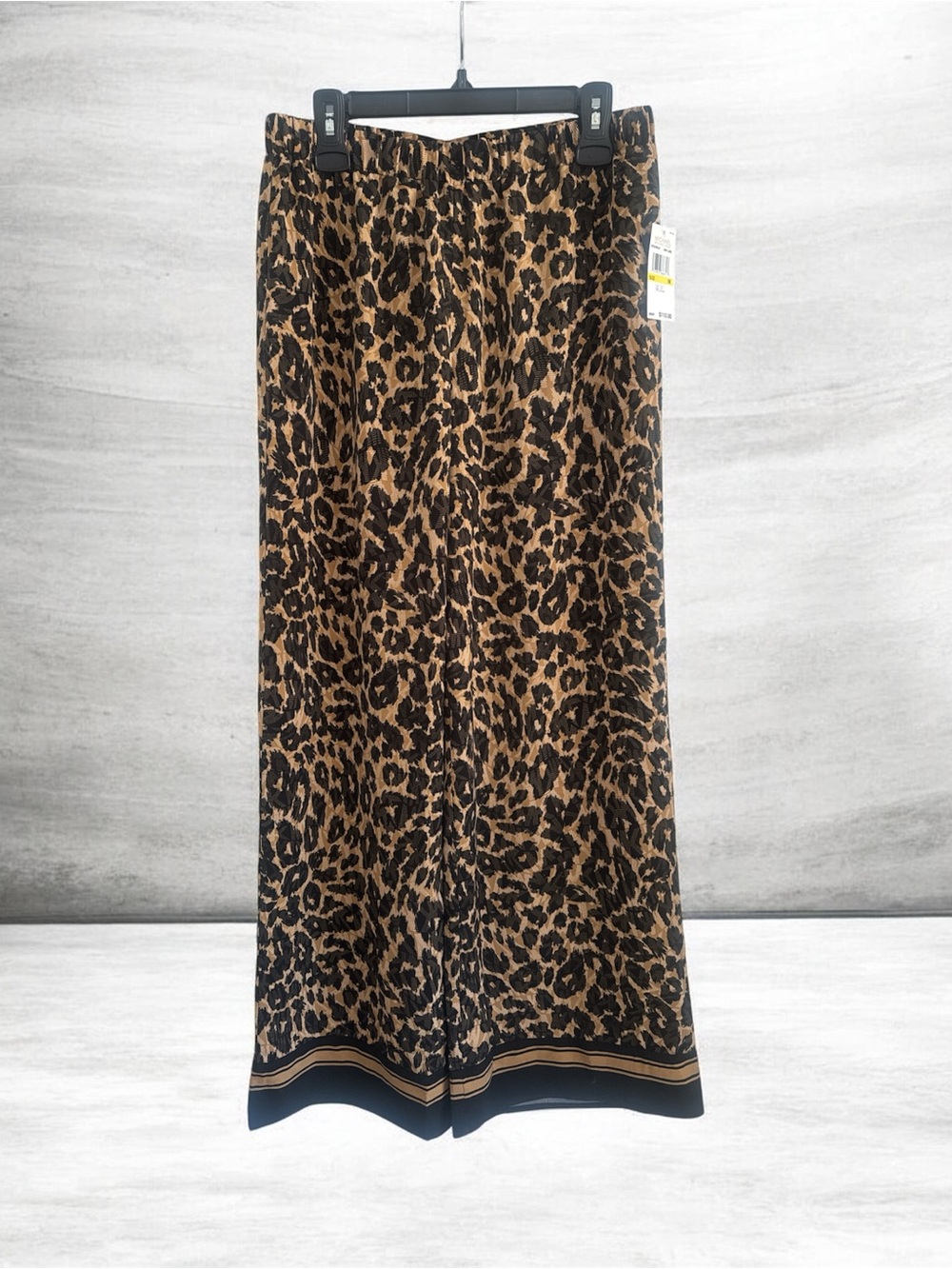 Michael Kors Ladies Pants Leopard Print Elastic Waist Size M Gold Black